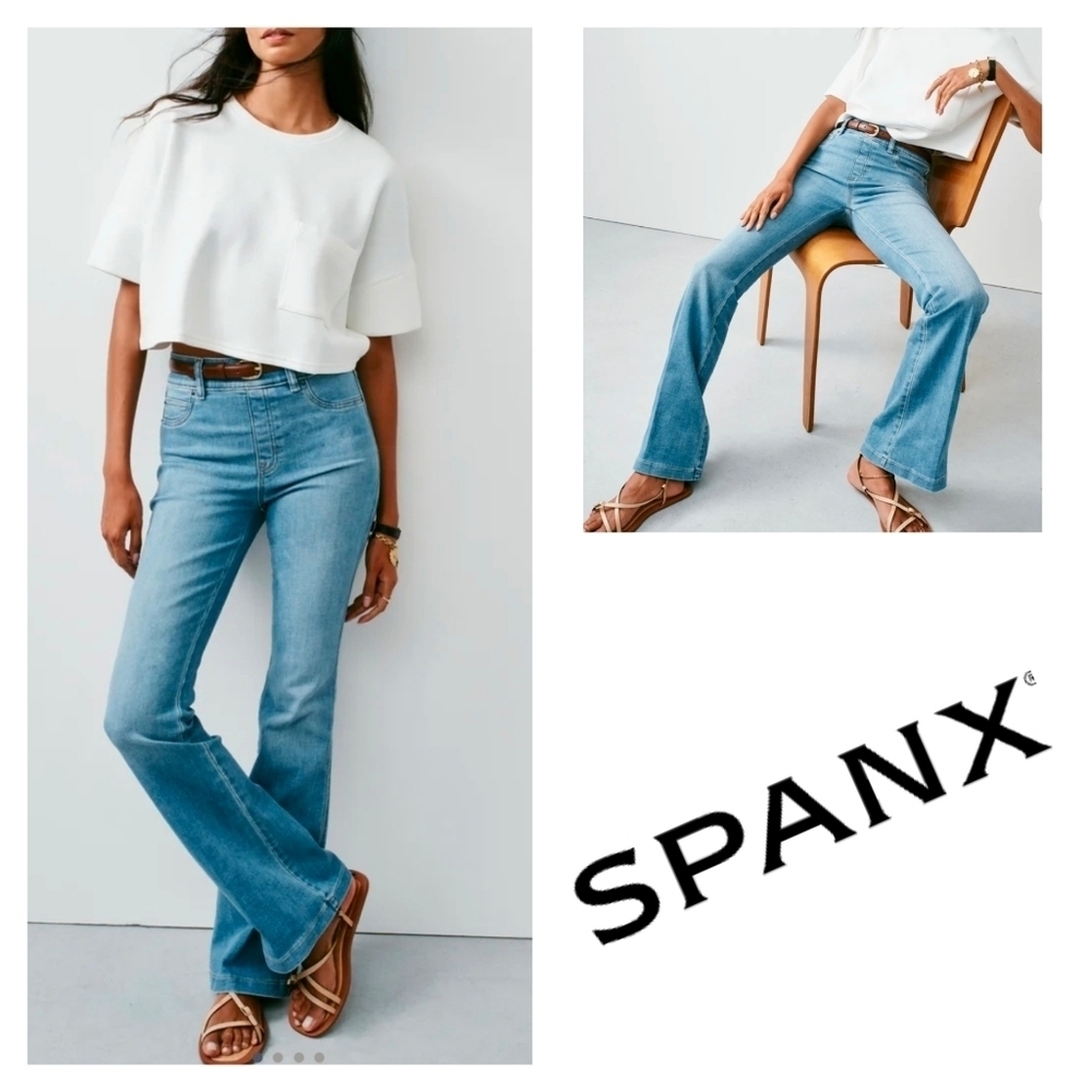 SPANX Stonewash High Rise Flare Jeans
